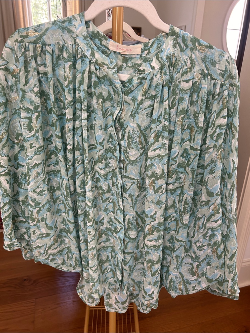Light Blue Green Printed Women's Blouse